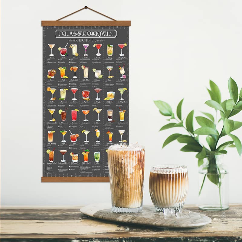 SAGUEYU Family Cocktail Guide Recipe Poster Painting on Canvas Wine Mixology Drink Wall Art Bar Pub Kitchen Dining Room Home Wall Decor 15.7 X 27 Inch (With Frame)