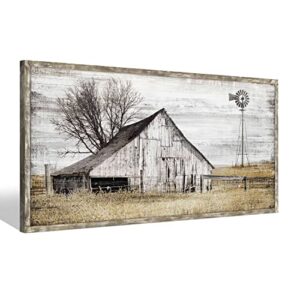 barn framed wall art farmhouse: rustic farm wood picture decor large windmill country scene painting horizontal nature landscape artwork panoramic countryside view print for home living room bedroom