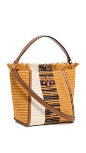 tory burch women’s mcgraw woven stripe small bucket bag, chutney/natural, one size