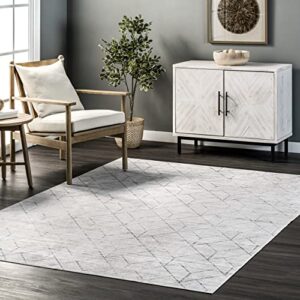 nuloom regan modern geometric machine washable area rug, 5′ x 8′, light grey