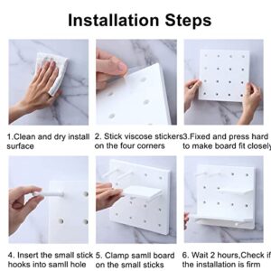 loveaiai Pegboard Shelf Set with Hooks,Small Plastic Floating Shelves Wall Organizer for Desk, Office, Bathroom, Entryway and Kitchen, No Drilling