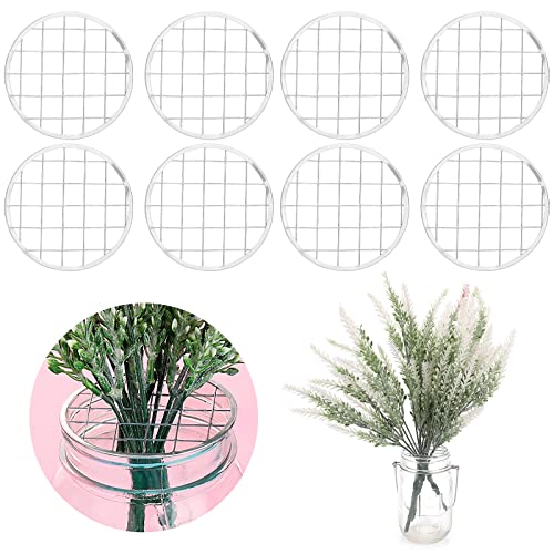 ASTER 8 Pieces Mason Jar Flower Insert Lid for Wide Mouth Canning Jars Flower Lid Insert with Square Grids for Fixing Plants Flower Arrangement, Vase Decoration Accessories