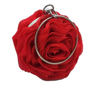 iamuhi womens chiffon mini floral evening hanbag small rose flower clutch purse wallet bag with ring wrist handle,red