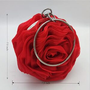 IAMUHI Womens Chiffon Mini Floral Evening Hanbag Small Rose Flower Clutch Purse Wallet Bag with Ring Wrist Handle,Red