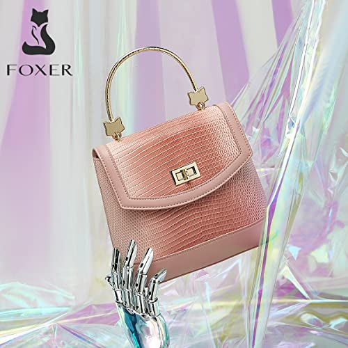 FOXLOVER Genuine Leather Shoulder Bucket Bags for Women Small Handbags Original Design Crocodile Pattern Crossbody Bags Purses(pink)