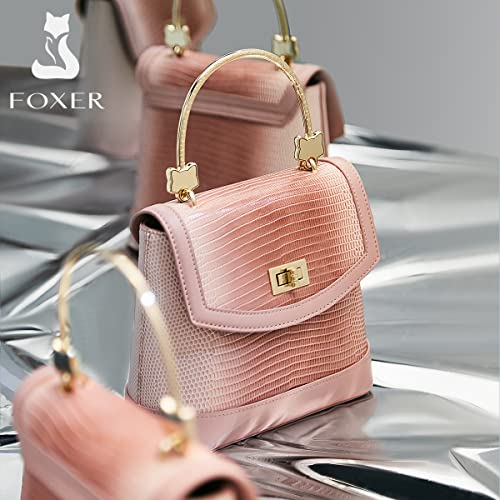 FOXLOVER Genuine Leather Shoulder Bucket Bags for Women Small Handbags Original Design Crocodile Pattern Crossbody Bags Purses(pink)