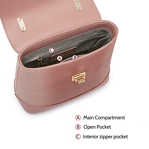 FOXLOVER Genuine Leather Shoulder Bucket Bags for Women Small Handbags Original Design Crocodile Pattern Crossbody Bags Purses(pink)