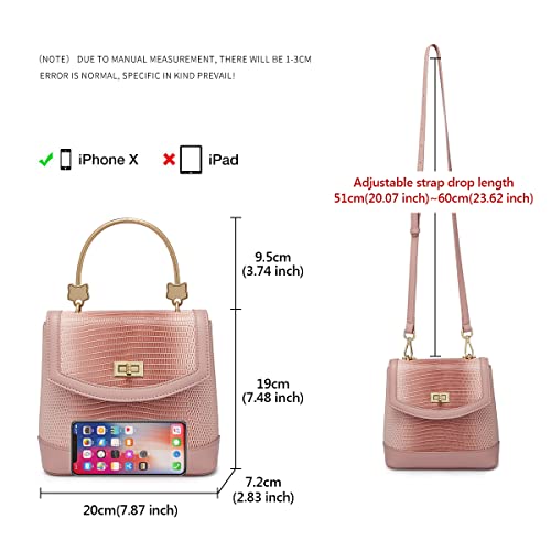 FOXLOVER Genuine Leather Shoulder Bucket Bags for Women Small Handbags Original Design Crocodile Pattern Crossbody Bags Purses(pink)