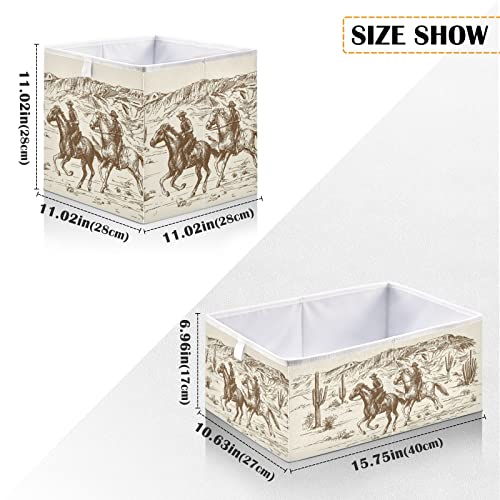 WELLDAY Storage Basket Western Desert Cowboy Foldable 11 x 11 x 11 in Cube Storage Bin Home Decor Organizer Storage Baskets Box for Toys, Books, Shelves, Closet, Laundry, Nursery