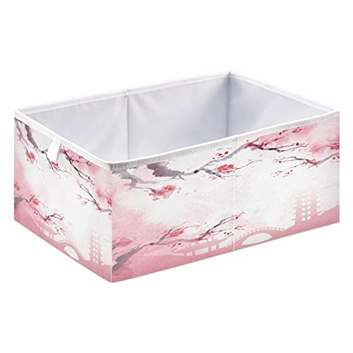 Kigai Collapsible Storage Basket,Japanese Cherry Blossom Foldable Fabric Bins Shelves Toy Storage Box Closet Organizers for Nursery,Utility Room, Storage Room120