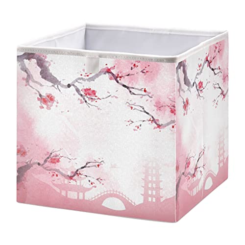 Kigai Collapsible Storage Basket,Japanese Cherry Blossom Foldable Fabric Bins Shelves Toy Storage Box Closet Organizers for Nursery,Utility Room, Storage Room120