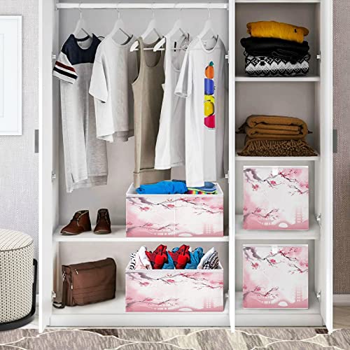 Kigai Collapsible Storage Basket,Japanese Cherry Blossom Foldable Fabric Bins Shelves Toy Storage Box Closet Organizers for Nursery,Utility Room, Storage Room120