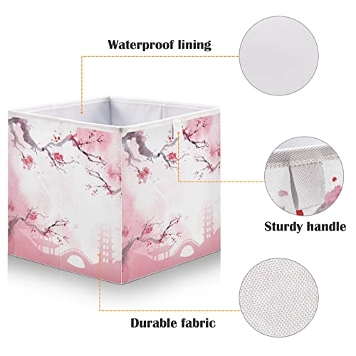 Kigai Collapsible Storage Basket,Japanese Cherry Blossom Foldable Fabric Bins Shelves Toy Storage Box Closet Organizers for Nursery,Utility Room, Storage Room120