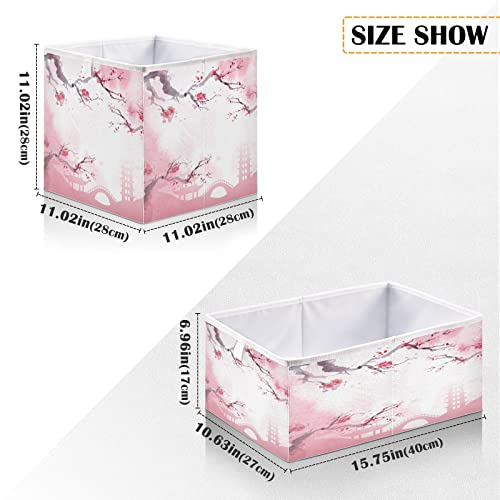 Kigai Collapsible Storage Basket,Japanese Cherry Blossom Foldable Fabric Bins Shelves Toy Storage Box Closet Organizers for Nursery,Utility Room, Storage Room120