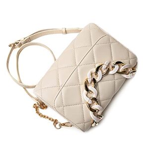 Before & Ever Small Beige Purse - Quilted Sand Crossbody Bag for Women - Gold Chain Clutch Purse Bag for Women - Women's Crossbody Handbag - Vegan Leather Cross Body Hand bag Wallet Purse