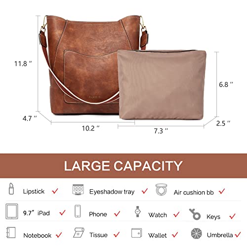 BROMEN Bucket Bags for Women Leather Hobo Bags Women Crossbody Bucket Bag Purse Designer Purses and Handbags for Women Brown