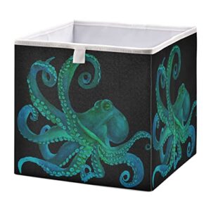alaza blue watercolor octopus kraken 11 inch cube storage bin organizer foldable basket for closet cabinet shelf office