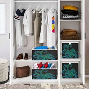 ALAZA Blue Watercolor Octopus Kraken 11 Inch Cube Storage Bin Organizer Foldable Basket for Closet Cabinet Shelf Office