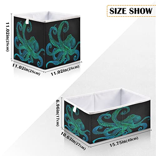 ALAZA Blue Watercolor Octopus Kraken 11 Inch Cube Storage Bin Organizer Foldable Basket for Closet Cabinet Shelf Office