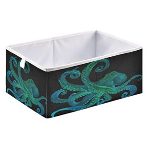 ALAZA Blue Watercolor Octopus Kraken 11 Inch Cube Storage Bin Organizer Foldable Basket for Closet Cabinet Shelf Office