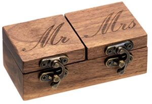 cosiso mr & mrs vintage wooden wedding ring box for ceremony engagement proposal bearer display or jewelry organizer storage