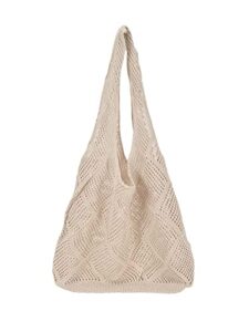 wdirara women’s shoulder handbags knit tote bag summer beach handbag beige one-size