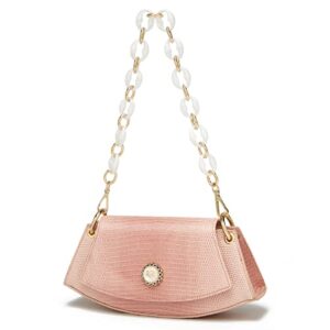 foxlover split leather shoulder bags crossbody purses for women fashion crocodile hobo bag ladies handbag and purse (pink)