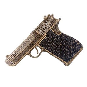 DEBIMY Pistol Style Evening Bags Glittering Rhinestone Evening Clutch Purses for Women Party Cocktail Handbag, Black Coffee Gold