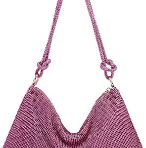 Women's Crystal Rhinestone Slouchy Shoulder Bag for Women Chic Evening Handbag Shiny Purse for Travel Vacation 2022, Rose Pink