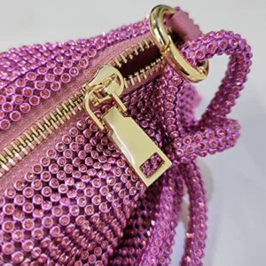 Women's Crystal Rhinestone Slouchy Shoulder Bag for Women Chic Evening Handbag Shiny Purse for Travel Vacation 2022, Rose Pink