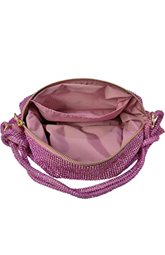 Women's Crystal Rhinestone Slouchy Shoulder Bag for Women Chic Evening Handbag Shiny Purse for Travel Vacation 2022, Rose Pink