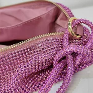 Women's Crystal Rhinestone Slouchy Shoulder Bag for Women Chic Evening Handbag Shiny Purse for Travel Vacation 2022, Rose Pink