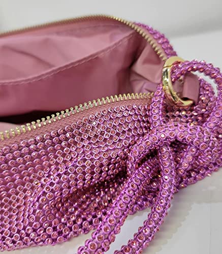 Women's Crystal Rhinestone Slouchy Shoulder Bag for Women Chic Evening Handbag Shiny Purse for Travel Vacation 2022, Rose Pink