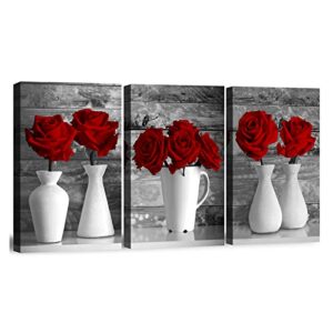 wall art canvas red rose painting flower wall art pictures for bedroom living room 3 piece set framed home decor artworks 12″x16″