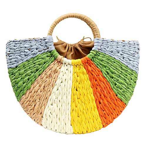 Summer Rattan Bag for Women Hand-woven Beach Top-handle Handbag Straw Rattan Tote Bags