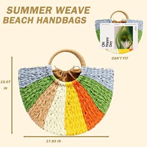 Summer Rattan Bag for Women Hand-woven Beach Top-handle Handbag Straw Rattan Tote Bags