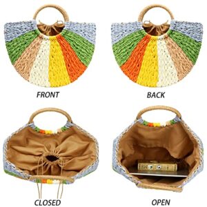 Summer Rattan Bag for Women Hand-woven Beach Top-handle Handbag Straw Rattan Tote Bags