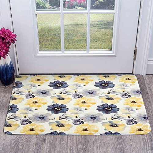 RoomTalks Modern Boho Floral 2x3 Area Rug - Faux Wool Non-Slip Cute Bohemian Colorful Yellow Gray Flowers Bathroom Rug Washable Small Throw Rugs for Entryway Kitchen Bedroom Floor Carpet