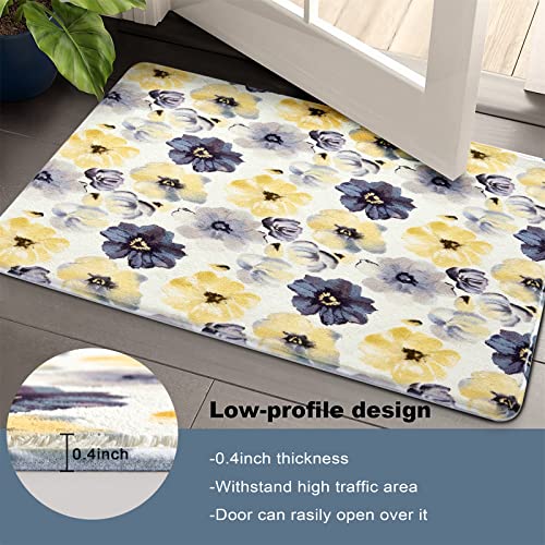 RoomTalks Modern Boho Floral 2x3 Area Rug - Faux Wool Non-Slip Cute Bohemian Colorful Yellow Gray Flowers Bathroom Rug Washable Small Throw Rugs for Entryway Kitchen Bedroom Floor Carpet