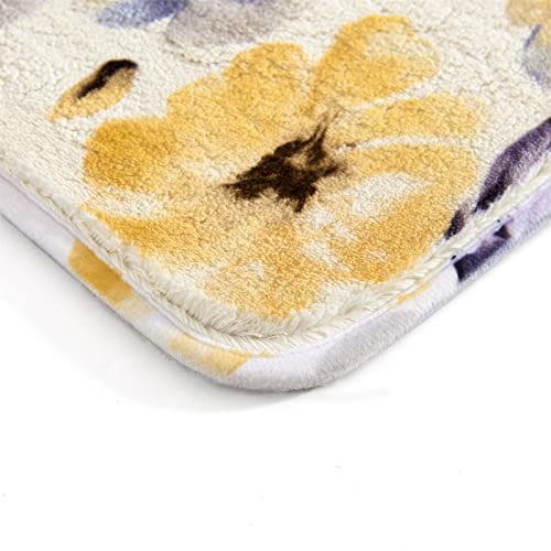 RoomTalks Modern Boho Floral 2x3 Area Rug - Faux Wool Non-Slip Cute Bohemian Colorful Yellow Gray Flowers Bathroom Rug Washable Small Throw Rugs for Entryway Kitchen Bedroom Floor Carpet