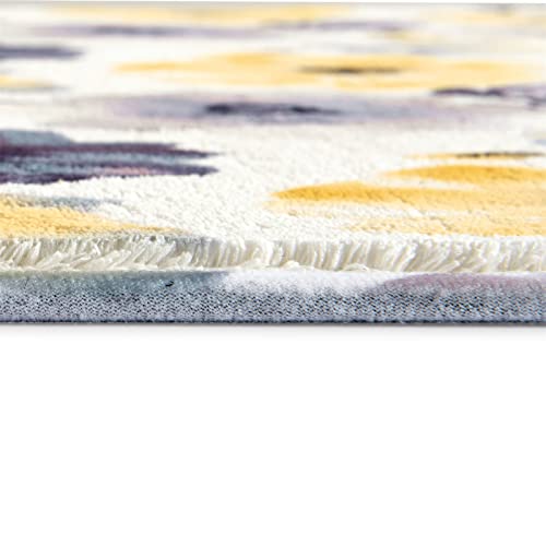 RoomTalks Modern Boho Floral 2x3 Area Rug - Faux Wool Non-Slip Cute Bohemian Colorful Yellow Gray Flowers Bathroom Rug Washable Small Throw Rugs for Entryway Kitchen Bedroom Floor Carpet