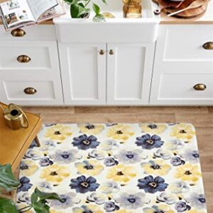 RoomTalks Modern Boho Floral 2x3 Area Rug - Faux Wool Non-Slip Cute Bohemian Colorful Yellow Gray Flowers Bathroom Rug Washable Small Throw Rugs for Entryway Kitchen Bedroom Floor Carpet