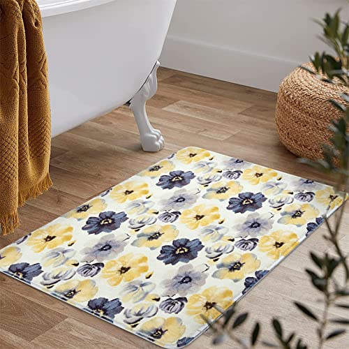 RoomTalks Modern Boho Floral 2x3 Area Rug - Faux Wool Non-Slip Cute Bohemian Colorful Yellow Gray Flowers Bathroom Rug Washable Small Throw Rugs for Entryway Kitchen Bedroom Floor Carpet