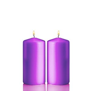 Lavender Scented Pillar Candles - Set of 2 Scented Candles - 6 inch Tall, 3 inch Thick - 36 Hour Clean Burn Time, White Jasmine