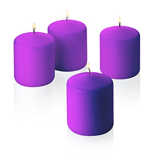 Lavender Scented Pillar Candles - Set of 4 Scented Candles - 3 inch Tall, 3 inch Thick - 36 Hour Clean Burn Time, White Jasmine