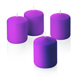 Lavender Scented Pillar Candles - Set of 4 Scented Candles - 3 inch Tall, 3 inch Thick - 36 Hour Clean Burn Time, White Jasmine