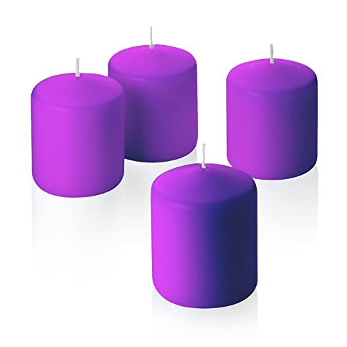 Lavender Scented Pillar Candles - Set of 4 Scented Candles - 3 inch Tall, 3 inch Thick - 36 Hour Clean Burn Time, White Jasmine