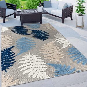 rugshop seville floral leaves non-shedding patio deck backyard indoor/outdoor area rug 5′ x 7′ blue