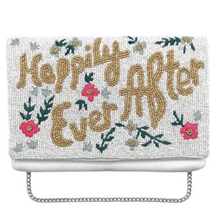 The Beaded Lily White Happily Ever After Clutch Purse Bridal Shower Gift for Bride To Be - THE BEADED LILY, Silver Letters