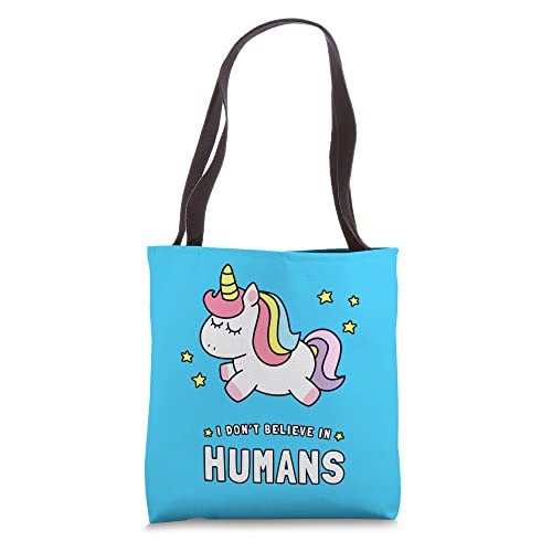 I Don't Believe In Humans Unicorn Rainbow Tote Bag